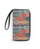 Colorful Vintage Seamless Pattern with Floral And Mandala Elements Wallet for Womens PU Leather Zip Around Wallers Clutch Wristlet Travel Long Purse