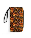 ORANGE MONARCH BUTTERFLY PATTERNED Wallet for Womens PU Leather Zip Around Wallers Clutch Wristlet Travel Long Purse