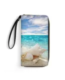 Summer Beach Hawaiian Ocean Palm Tree Marine Sea Waves Wallet for Womens PU Leather Zip Around Wallers Clutch Wristlet Travel Long Purse