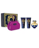 Versace Dylan Blue for Women - 4 Pc Gift Set - 3.4oz EDP Spray, 3.4oz Sublime Body Lotion, 3.4oz Sublime Bath and Shower Gel, Makeup Case