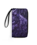 Purple Wolf Wallet for Womens PU Leather Zip Around Wallers Clutch Wristlet Travel Long Purse