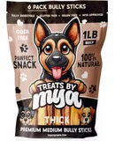 Thick Premium Medium Bully Sticks for Dogs, 6 Pack, 1 lb, Odor Free, Gluten Free, Grain Free, 100% Natural for Large, Medium, and Small Dogs