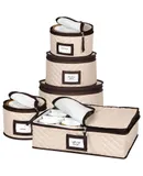 China Storage Containers 5-Piece Set Moving Boxes for Dinnerware, Glasses, Plates, Mugs and Saucers Sturdy Quilted Microfiber Dish Organizer with Dividers for Seasonal Storage - Holds Set of 12