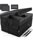 Car Trunk Organizer, Collapsible Multi Compartment Car Organizer, Foldable SUV Storage for Car Accessories for Women Men, Non Slip Bottom, Securing Straps, Soft Cover 60L (Black, Large)