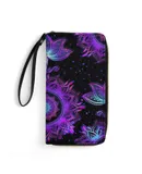 Ornate Lotus Flower Wallet for Womens PU Leather Zip Around Wallers Clutch Wristlet Travel Long Purse