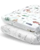 2 Pack Premium Pack N Play Sheets Fitted for Standard Pack and Plays and Mini Cribs Ultra-Soft Cotton Blend, Stylish Woodland Pattern, Safe and Snug for Baby (Explore)