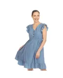 Women's Ruffle Sleeve Knee-Length Dress Blue Medium