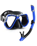 Greatever Dry Snorkel Set,Panoramic Wide View,Anti-Fog Scuba Diving Mask,Professional Snorkeling Gear-Blue
