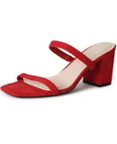 J. Adams Stormi Heeled Sandals Women Dressy Summer Flat Mules- Square Toe Double Band Low Block Heel Sandals