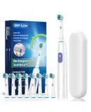Rechargeable Electric Powered Toothbrush Starter Kit, Night Black with 8 Brush Heads - Automatic Pressure Sensor to Protect Gums - 5 Modes  Have a travel box