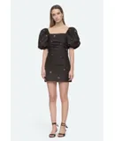 Sea Ny Rubina Embroidery S/Slv Polyester Puff Sleeves Draped Dress (D1) Black