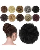 FESHFEN Messy Bun Hair Piece Hair Bun Scrunchies Synthetic Wavy Curly Chignon Ponytail Hair Extensions Thick Updo Hairpieces for Women Girls 1PCS（Natural Black）