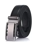 Gallery Seven Men's Classic Bilinear  Leather Ratchet  Belt-Obsidian-Adjustable from 28