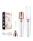 Facial Hair Remover for Women,Nose Hair Trimmer Rechargeable 2-1 Eyebrow Razor&Portable Electric Shaver Painless Hair Remover Device for Face Nose Peach Fuzz Body Beard Lips Chin Female Hair Removal