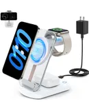 2025 Magnetic Wireless Mag-Safe Charger Stand,3 in 1 Charger with Light for iPhone 16 15 14 13 12 Pro Max Plus,Charging Pad for Apple Watch Series & Air pods 4 3 2 Pro(White)