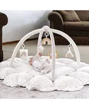 5-in-1 Thick & Plush Baby Play Gym, Baby Play Mats for Floor, Tummy Time Mat with 6 Toys, Cat Bed, Dog Bed, Convertible Stage-Based Developmental from Baby to Toddler, Ball Pit, Pet Cushion, White