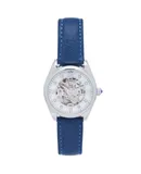 Empress Magnolia Automatic MOP Skeleton Dial Leather-Band Watch - Black/Silver