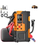 10000mAh Jump Starter with Air Compressor – 150PSI Portable Car Battery Booster for Gas & Diesel Engines up to 12L, Includes Smart Jumper Cables, LED Flashlight & Storage Case (Yellow)