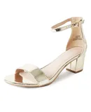 J. Adams Daisy Heeled Sandals For Women - Ankle Strap Low Block, Open Toe Dress Pumps, Chunky Heels For Women Gold Vegan Leather 7
