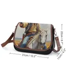 Western Cowboy Riding A White Horse Vintage Crossbody Bag for Women Medium Leather Hobo Bags Shoulder Bag Classic City Leather Satchels