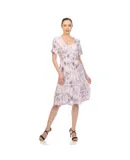 Women's Floral Short Sleeve Knee Length Dress Lavender Medium