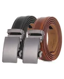 Mio Marino Men's Radiant Design 2 Pack Ratchet Belt-Deep Charcoal & Burnt Umber-Adjustable from 48