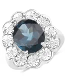 5.11 Carat Genuine London Blue Topaz And White Diamond .925 Sterling Silver Ring