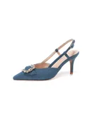 Root/Belt Buckle/Sandals/Back Empty/Spice/Denim/Blue Small/Front Bag/High Heels/Denim