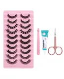 10 Pair DIY False Eyelashes Eyelash Extensions, Thick False Eyelashes Bushy Exaggerate 3D Effect Reusable Curly Tool  Fiber Beauty False Eye Lash for Women's Make Up D