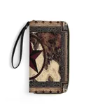 Western Texas Star on Wood Wallet for Womens PU Leather Zip Around Wallers Clutch Wristlet Travel Long Purse