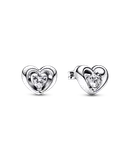 Aretes Pandora De Botón Corazón Radiante Y Piedra Flotante 292500C01 | Joyería De Lujo Para Mujer | Ideal Para Regalo Elegante | Compatible Con Charms Pandora