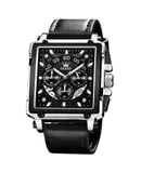 OLEVS Square Watches for Men Brown Leather Chronograph Fashion Business Watch Luminous Waterproof Casual Wrist Watches-Style B- Black/Silver