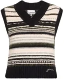 Ganni Women's Soft Wool Stripe Sweater Vest Top , Black