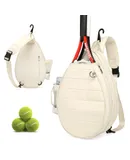 Tennis Bag, Quilted Tennis Backpack Holds 2 Rackets, Waterproof Crossbody Sling Pickleball Bags for Women, Men and Youth,Beige