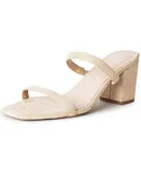 J. Adams Stormi Heeled Sandals Women Dressy Summer Flat Mules- Square Toe Double Band Low Block Heel Sandals