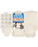 Baking Pan Set - Nonstick Coating, Carbon Steel Bakeware Set with White Silicone Handle, PFOA, PFOS, PTFE Free, Recipe Booklet Included, Oven Safe Tray (Up To 450° F), Set of 6