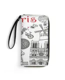 Paris Sketch Hand Drawn Wallet for Womens PU Leather Zip Around Wallers Clutch Wristlet Travel Long Purse