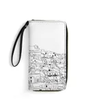 Santorini Black White Greece Greek Art Wallet for Womens PU Leather Zip Around Wallers Clutch Wristlet Travel Long Purse