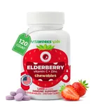VitaWorks Kids Elderberry Vitamin C and Zinc - Great Tasting Strawberry Flavor Sambucus Elderberry Immune Support for kids - Made in USA, Vegan, Kosher, Non-GMO - 120 Black Elderberry Chewables
