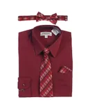 Gioberti Boy's Long Sleeve Dress Shirt + Plaid Tie, Bow Tie and Hanky