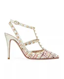 Valentino Garavani Women's Rockstud Tweed 100MM Pumps with Straps, Multi