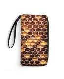 Honeycomb Print Wallet for Womens PU Leather Zip Around Wallers Clutch Wristlet Travel Long Purse