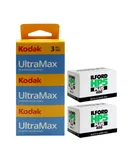 Kodak UltraMax 400 Color Negative Film (35mm, 36 Exposures) - 3 Pack + 2x Ilford HP5 Plus Black and White Negative Film (35mm Roll Film, 36 Exposures)