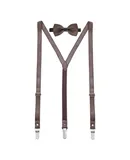 Mio Marino Men's Suede Y-Back Suspenders Bow Tie-Umber-54