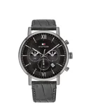 Reloj Tommy Hilfiger Hombre | Coleccion Evan | Modelo 1710395 | Caja Redonda | Ø 44mm Acero inoxidable | Cierre Hebilla | Movimiento Cuarzo | Dial Negro | Cristal Mineral | Correa Cuero Negro | 50m / 5 ATM | Línea Lujo