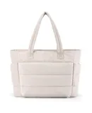 BAGSMART Tote Bag for Women, Lightweight Puffy Tote Bag with Compartments, Quilted Shoulder Bag Handbag for Travel, Work,Beige