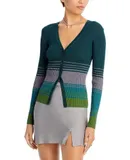 STAUD Women Cargo Color Block Ribbed Knit Cardigan Sweater Pine Forest