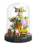 Flower World Block Toys with Dust Cover, Flower Bee Block Set, Home Decor Gifts, Botanical Series, Mother's Day Christmas Gift for Daughter