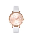 Sophie & Freda Key West Leather-Band Watch w/Swarovski Crystals - Rose Gold/White