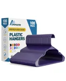 Plastic Clothes Hangers – Heavy Duty Hanger Set, for Organizing Clothes, Dresses, and Coat, Holds Up to 5 lbs, Space-Saving Hangers with Non-Slip Shoulder Grooves, Pack of 100, Purple